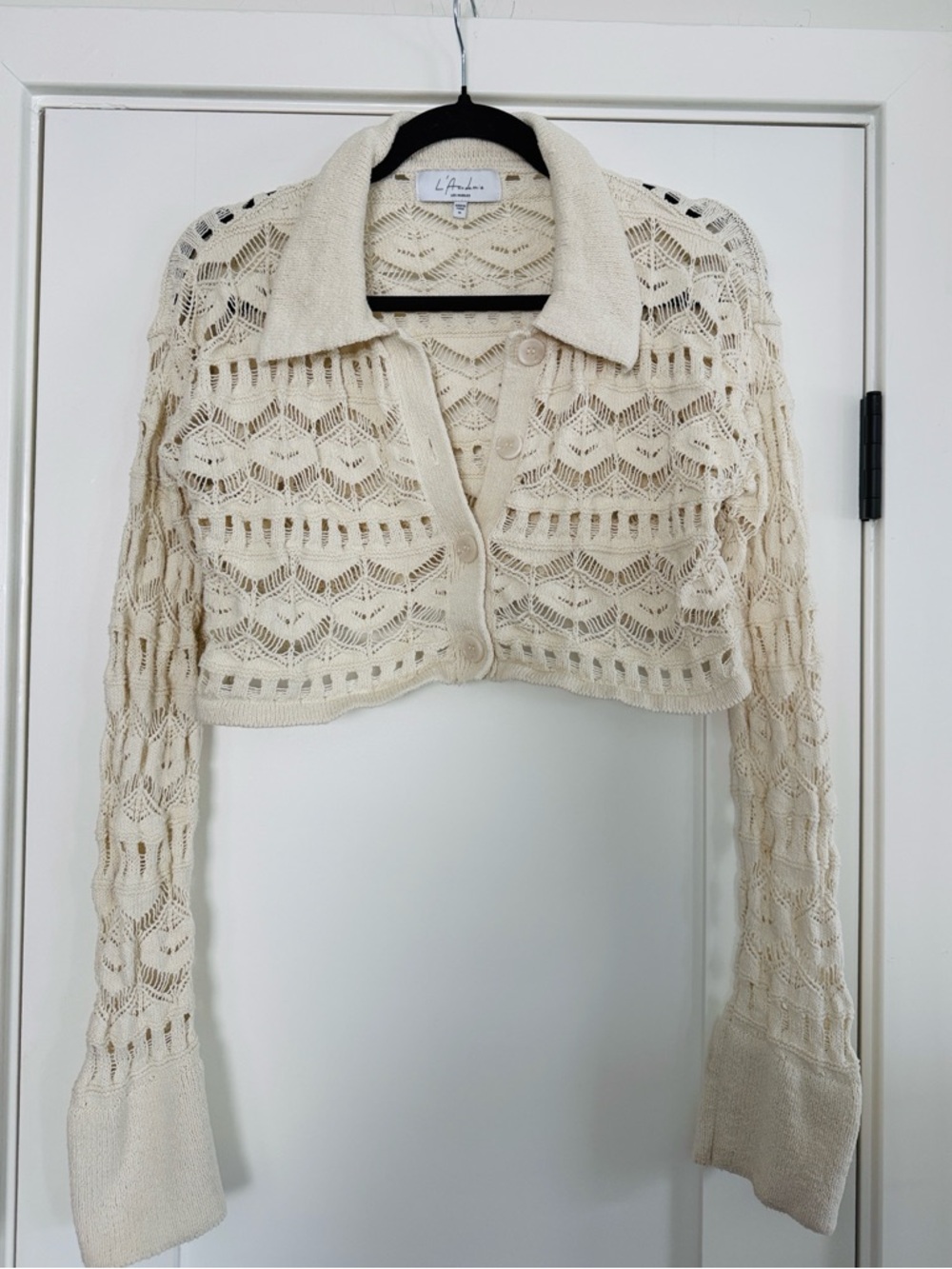 L'ACADEMIE Talmai Pointelle Cropped Cardigan - Picture 3 of 6